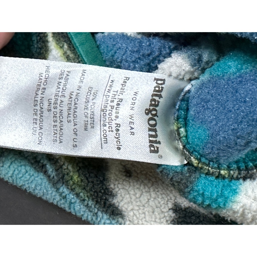 VTG Patagonia Synchilla Snap-T Fleece Pullover-S Teal Blue Geometric Ikat Print - Picture 12 of 15